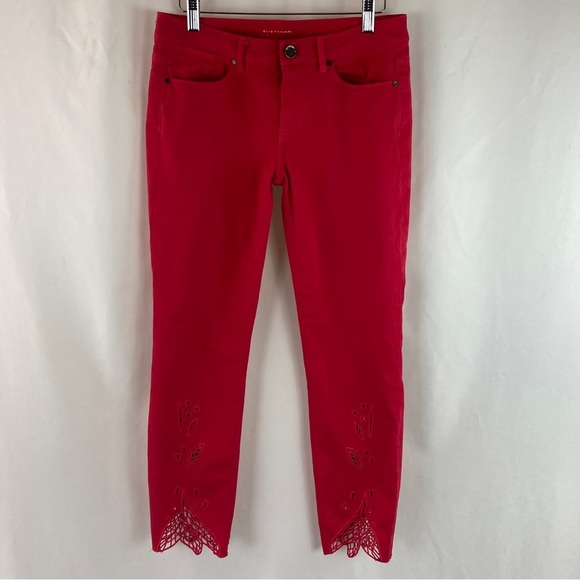ELIE Tahari Red Cropped Cutout Detail Jeans - Picture 1 of 15
